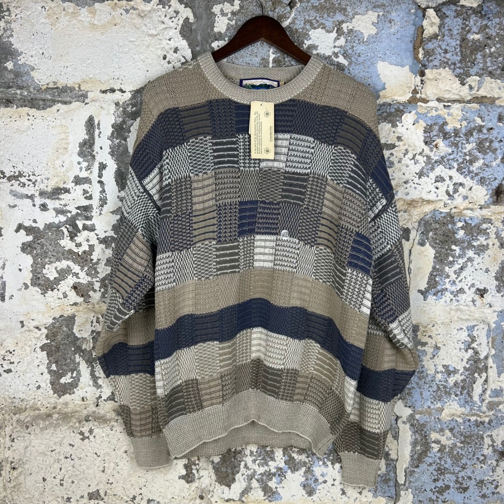 NWT Deadstock Vintage Shenandoah Patchwork Knit Pattered Sweater USA Cotton XL
